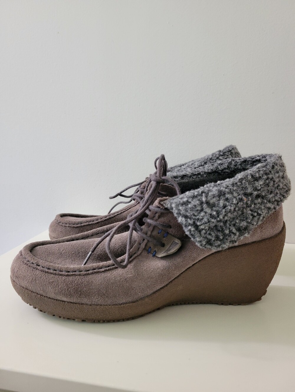 Camper Alicante Week Bosforo Wedge Ankle Boots In Gray Suede Size 37
